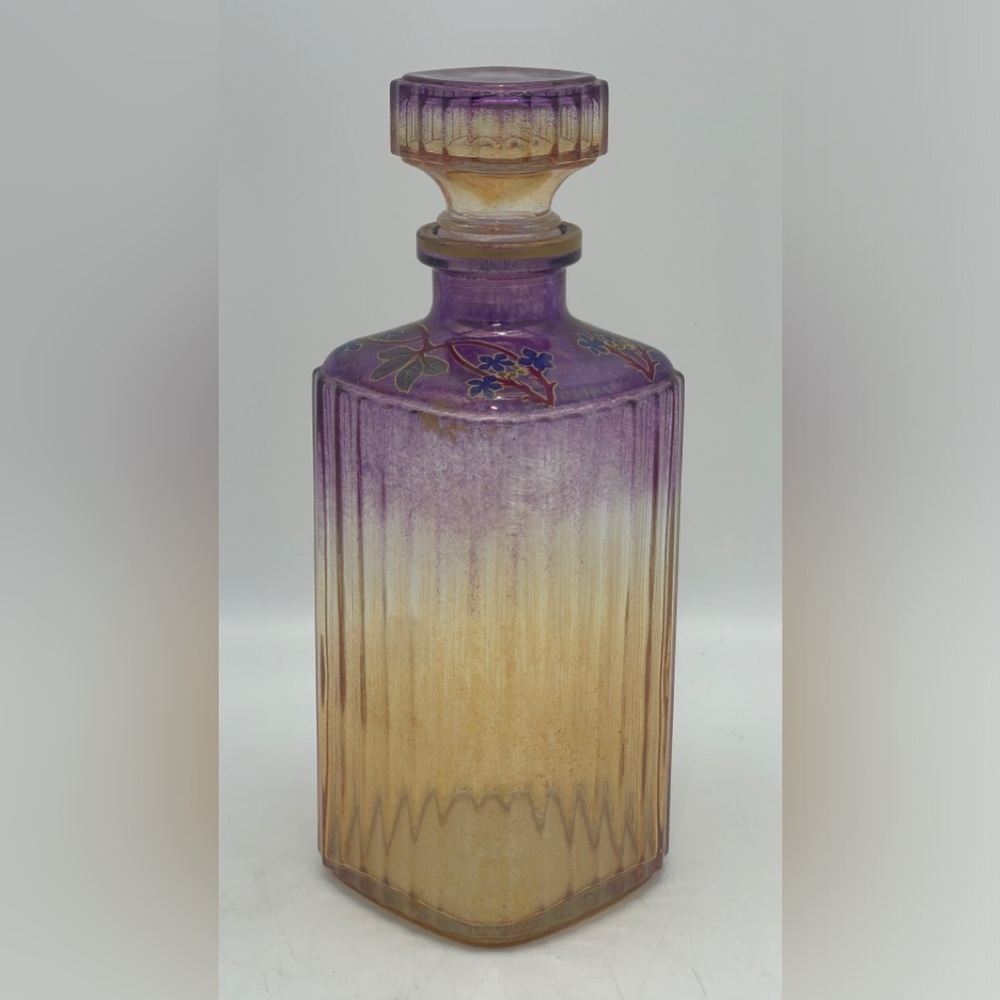 Vintage multicoloured iridescent embossed glass decanter with stopper |